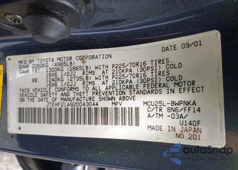 2002 Toyota Highlander Limited V6 z USA, uszkodzony, nr VIN JTEHF21A920043044